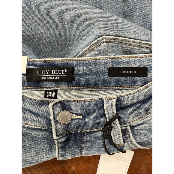 Judy Blue Womens Sz 14W Blue Mid Rise Bootcut Distressed Jeans Grunge Cowgirl - Picture 7 of 10